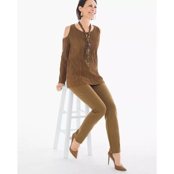 Chico's Tops - CHICO'S Pleated Faux Suede Cold Shoulder Top Brown Ladies Size 1 SMALL
